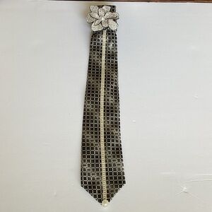 Sophisticated Junkie Tie: Gray, Silver & Black Tie with Rhinestone Accents.
